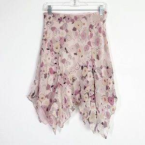 Y2K Express Silk Floral Fishtail Midi Skirt Lilac Size 2